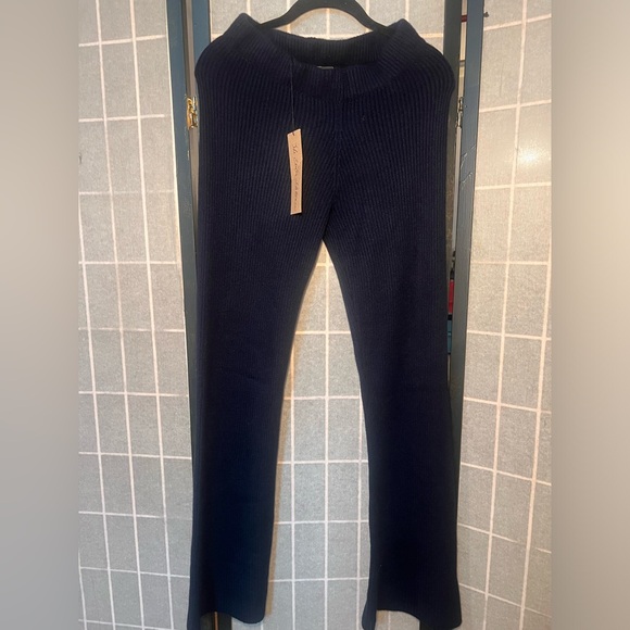 THE ELDER STATESMAN 100% Cashmere Navy Ribbed Flared Pants - Picture 6 of 6